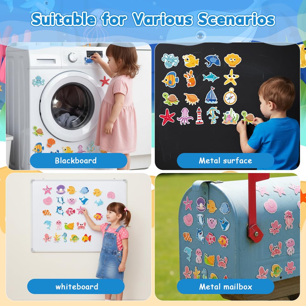 SNOWIE SOFT Cartoon Ocean Animal Fridge Magnets 48pcs for Refrigerator and Classroom Décor