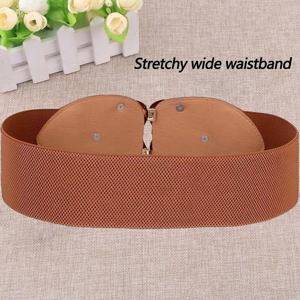 Zibuyu Heart Shaped Wide Elastic Waist Belt for Women with Interlocking Buckle and Faux Leather | Vintage Stretch Accessory for Dresses
