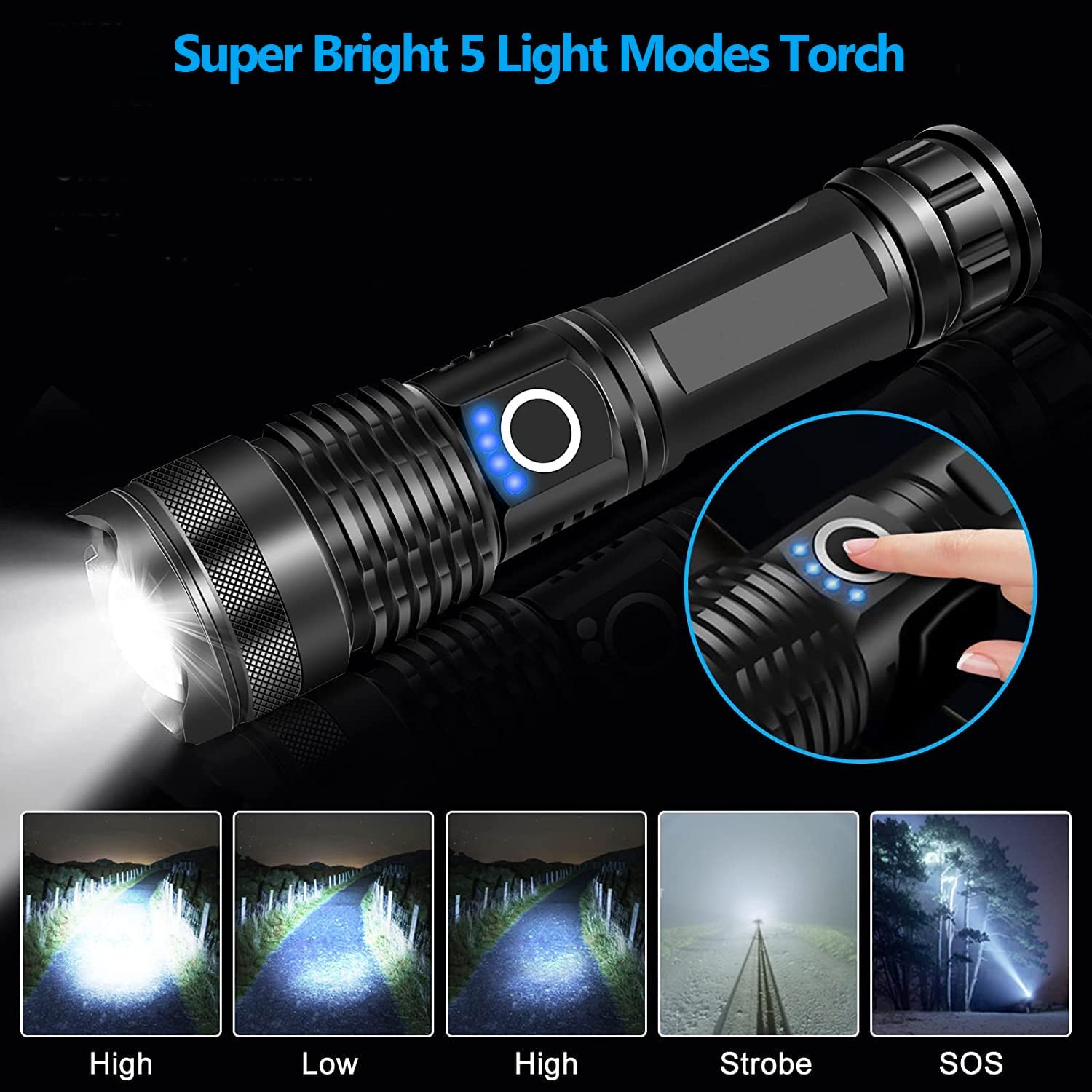 ELEPHANTBOAT Rechargeable Flashlight for Camping and Hiking with 3000 Lumens Zoom Focus | Aluminum Alloy Waterproof Torch