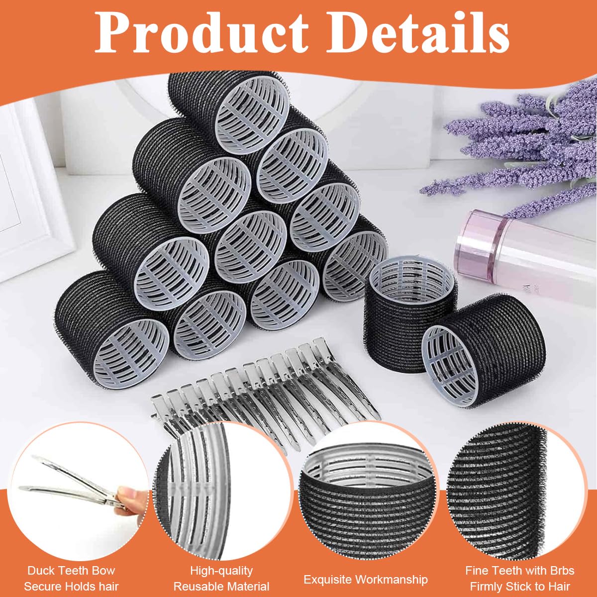 MAYCREATE Hair Roller 39pcs Kit featuring 3 Sizes Heatless Curlers with Clips & Comb Set