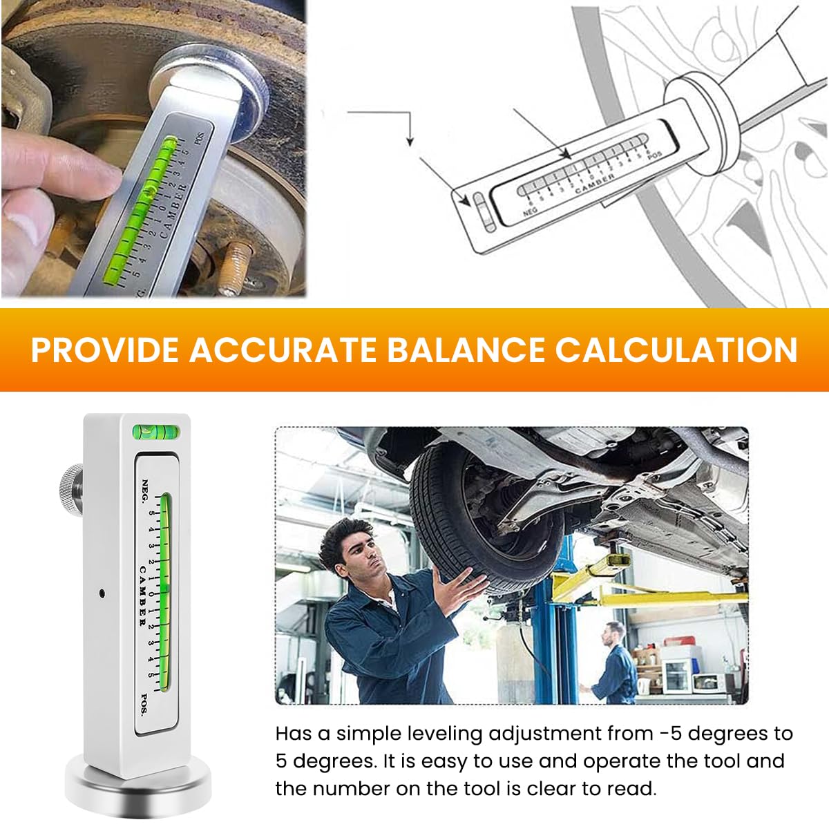 STHIRA Magnetic Camber Gauge for Wheel Alignment with Dual Bubble Levels and Aluminum Alloy Body
