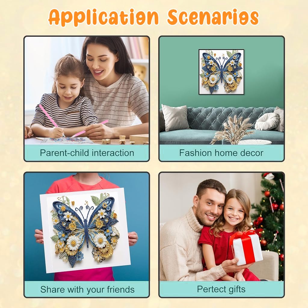 HASTHIP 5D Diamond Painting Kit for DIY Home Decor featuring Butterfly Art 12x12 Inches
