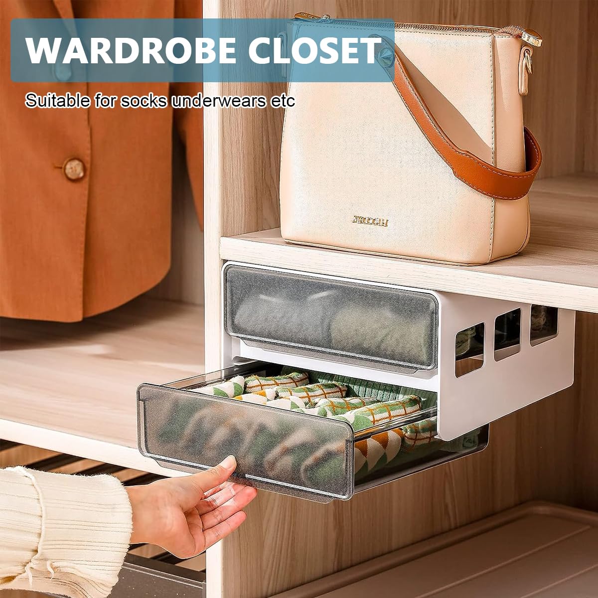 Climberty Under Desk Drawer Storage Organizer for Office and Home with Double Layer 20.5×17.5 cm Compartments | Semi Transparent ABS PP Construction