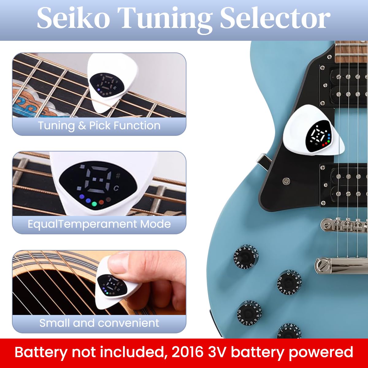 HASTHIP Chromatic Tuner for Guitar featuring 2 in 1 Pick Design and Light Indicator | Universal for String Instruments