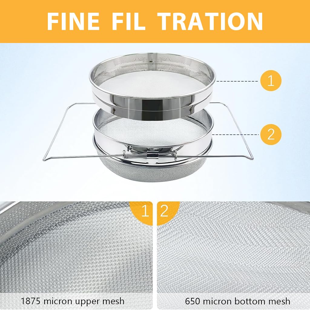HASTHIP Honey Strainer for Beekeeping and Kitchen Use featuring 40 and 60 Mesh Double Sieve 304 Stainless Steel