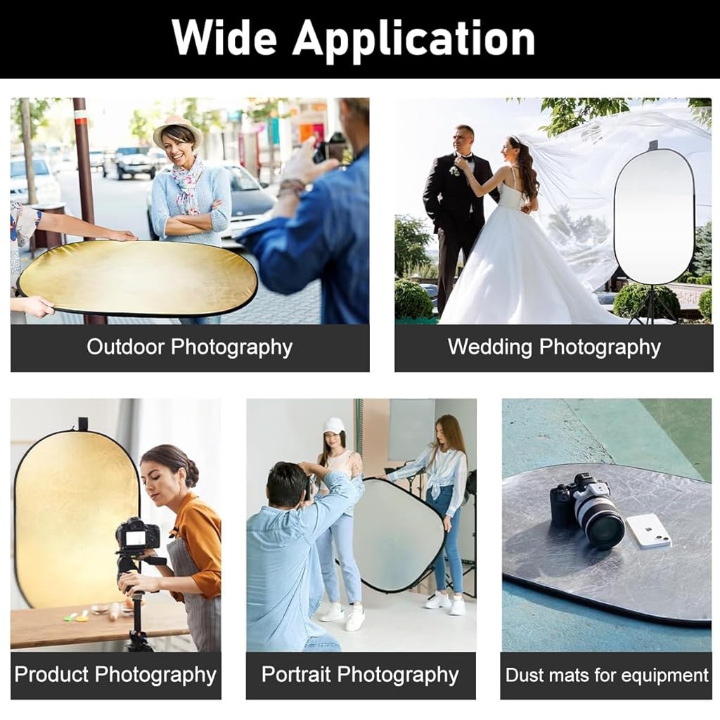 ZIBUYU® 5 in 1 Photography Reflector Translucent Diffuser Foldable Reflector Silver /Gold /White/Black/Translucent Diffuser Portable Reflector for Outdoor Photography, Studio Filming, 24''x36''
