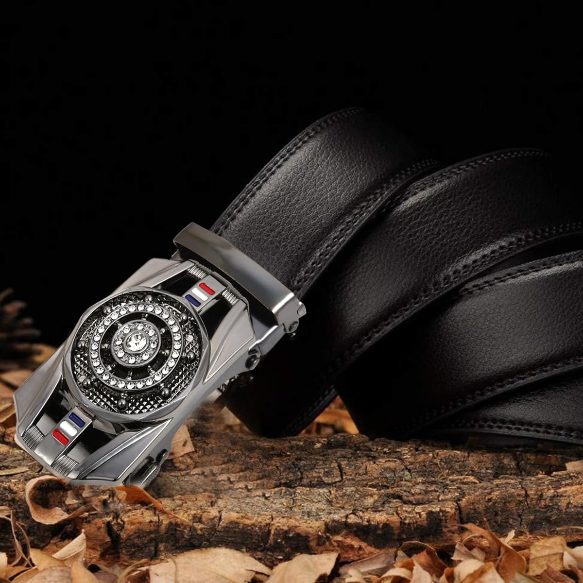 GUSTAVE Ratchet Belt Buckle for Men featuring 40mm Auto Lock Design and Alloy Build | Rhinestone Inlay