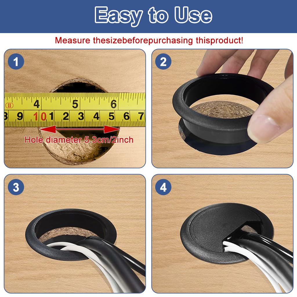 Serplex Desk Grommets for Office Cable Management 6 pcs 2 inch ABS Covers | Organized Wires
