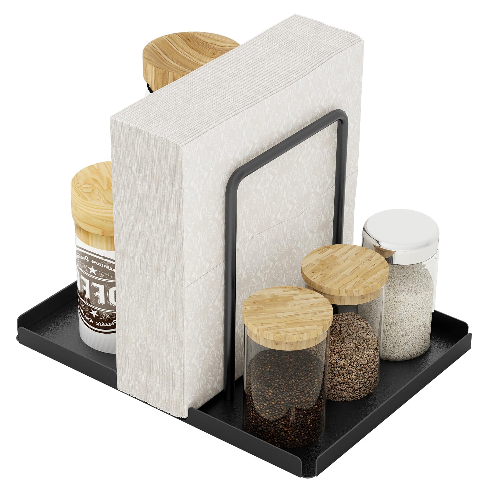 HASTHIP® Napkin Holder,Metal Napkin Holder for Table with Salt and Pepper Shakers Caddy,Storage Dispenser for Kitchen Dinner Table and Picnic Decors