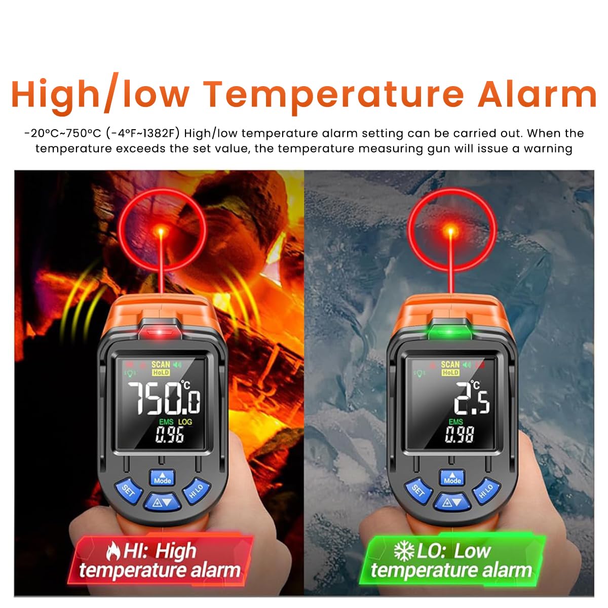 Serplex Infrared Thermometer Gun for Household and Industrial Use featuring Adjustable Emissivity and -4°F to 1382°F Range | LCD Digital Laser Temp Gauge
