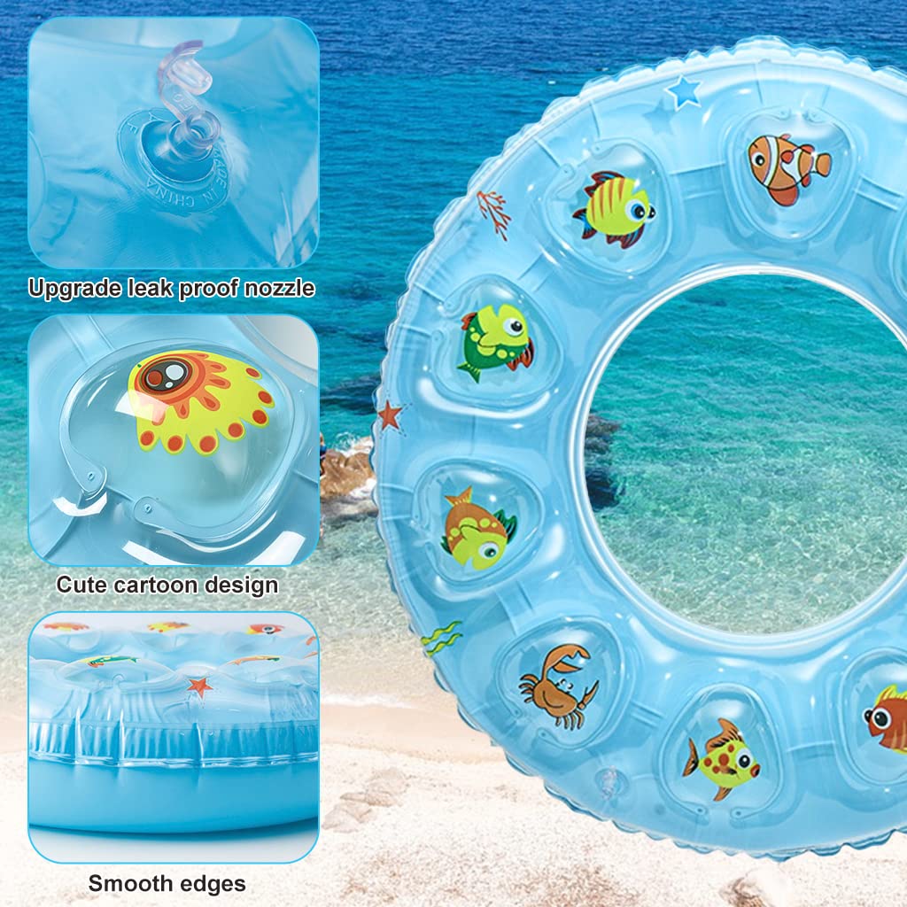 Proberos® Dual-Inflatable Baby Float With Sunshade - Parent-Child Interactive Swimming Ring, Steering Wheel Toy, Durable PVC, UV Protection Canopy, 110x65cm for 6-48M Infants, Kids Swimming Tube