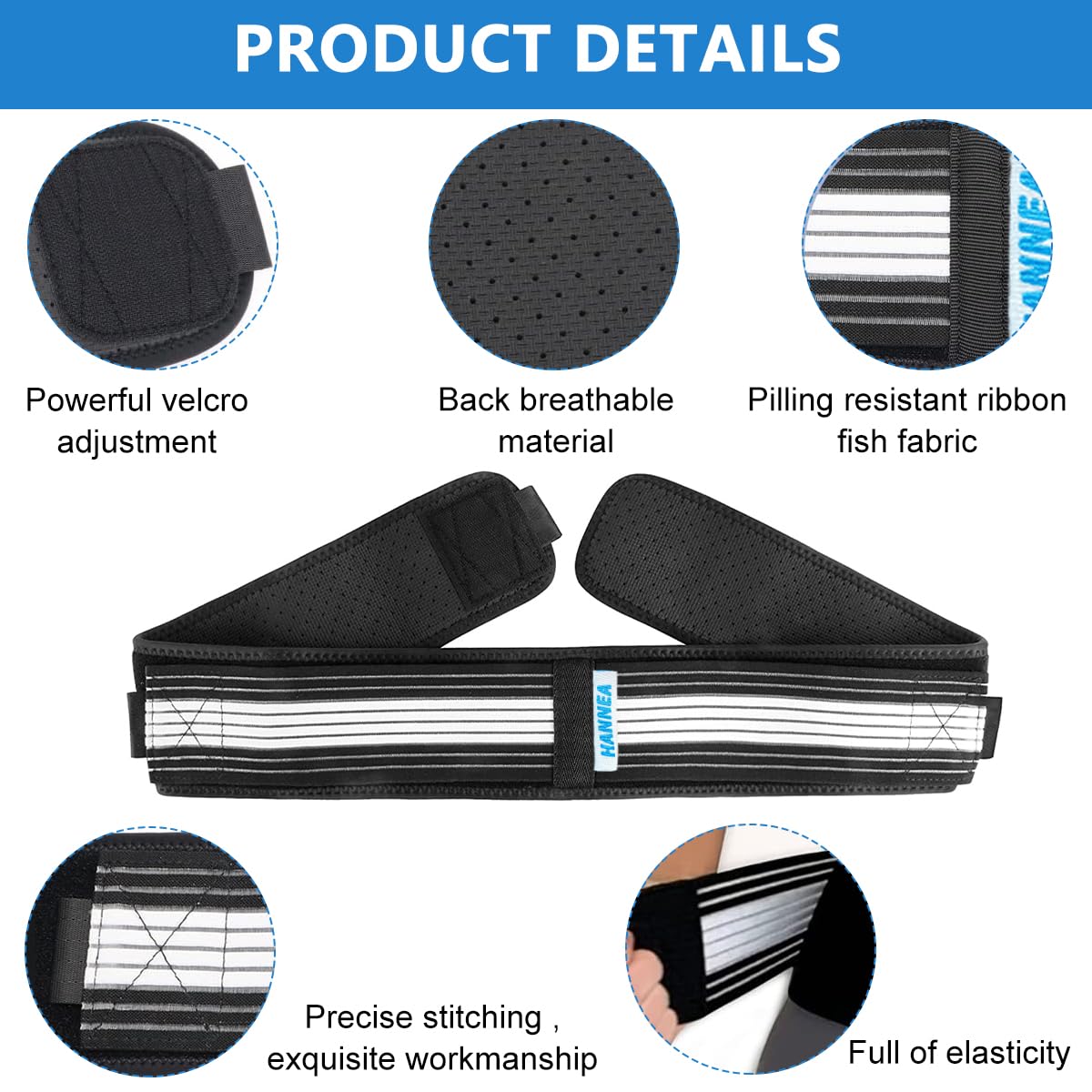 HANNEA Sacroiliac SI Joint Hip Belt for Pelvic Pain Relief with Adjustable Support | 140x9 cm 2 pcs