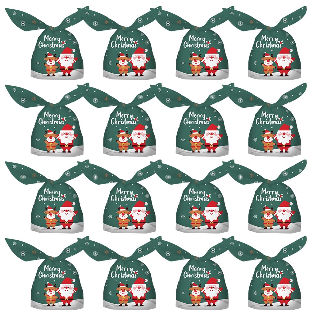 HASTHIP Christmas Gift Bags 50 pcs for Holiday Party Favors featuring Tie Up Closures | Green 13.5x23 cm Reusable Bags for Kids