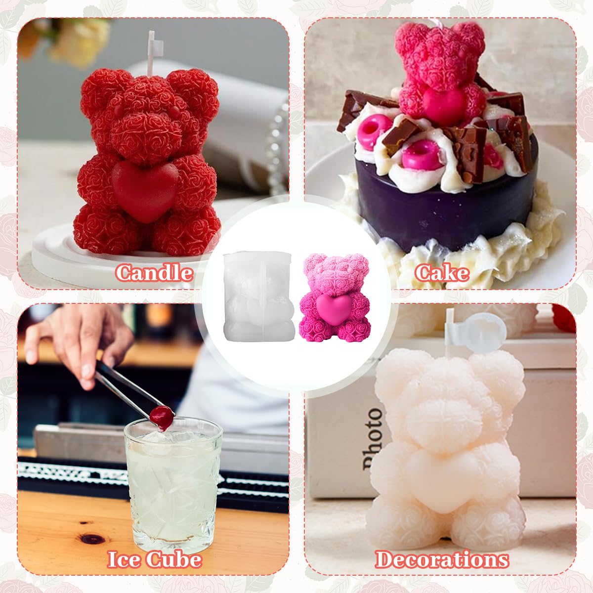 HASTHIP 3D Rose Bear Candle Molds for DIY Soap and Resin Crafts with Non Stick Silicone | Ideal for Gifts and Home Decor