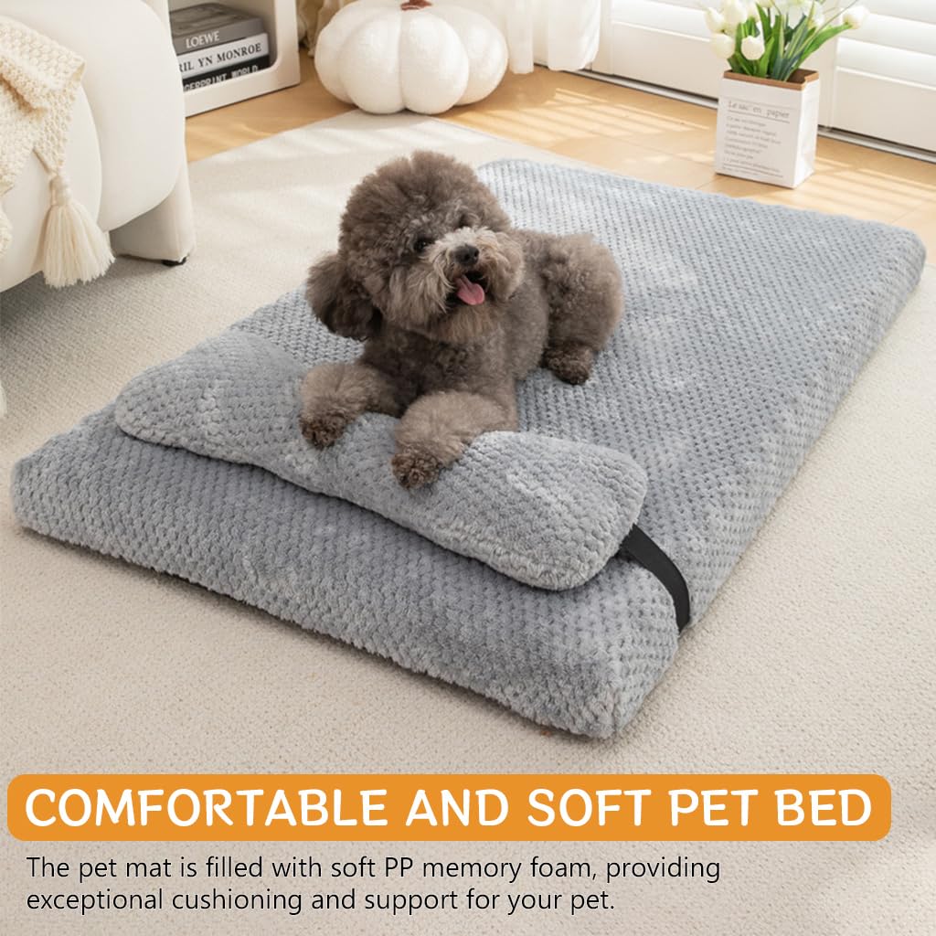 Qpets Orthopedic Memory Foam Pet Bed for Small and Medium Pets with 21.6x15.7 in Size and Anti Slip Base | Removable Washable Cover and Long Pillow Support