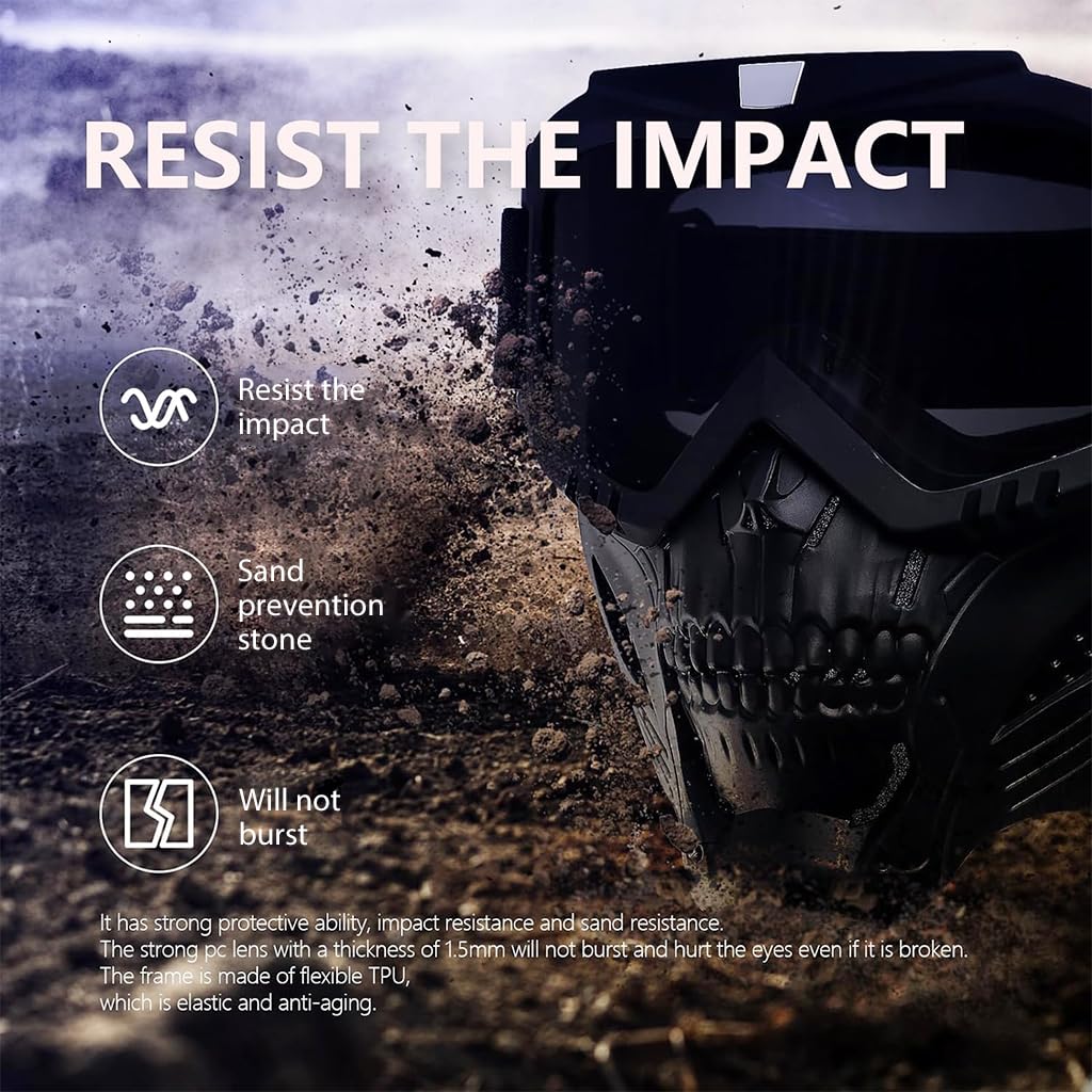 PROBEROS Protective Face Mask for Bikers with UV400 Goggles and Soft Foam Padding | Helmet Ready