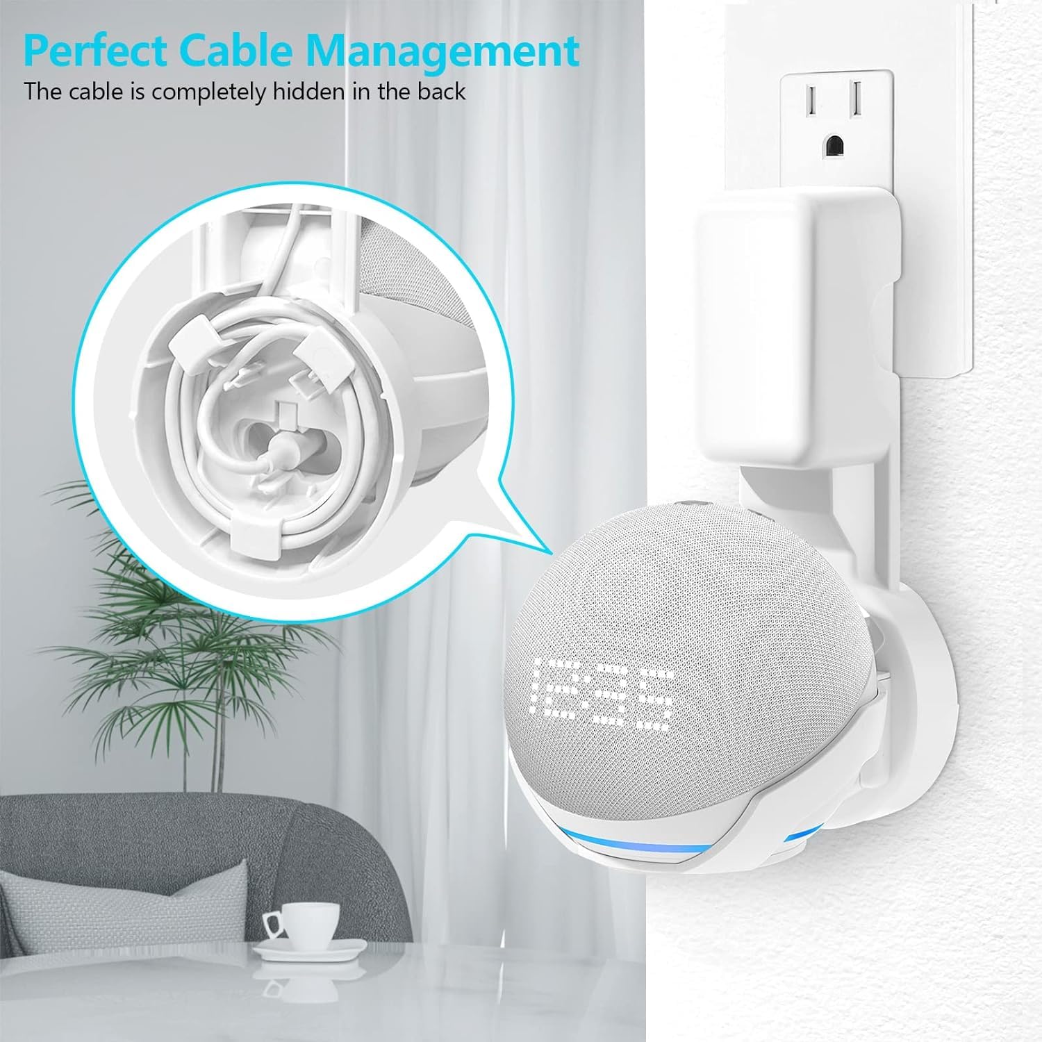 ZORBES Wall Adapter Holder for Echo Dot 4th and 5th Gen with Built‑in Cable Management | Smart Speaker Stand for Neat Space