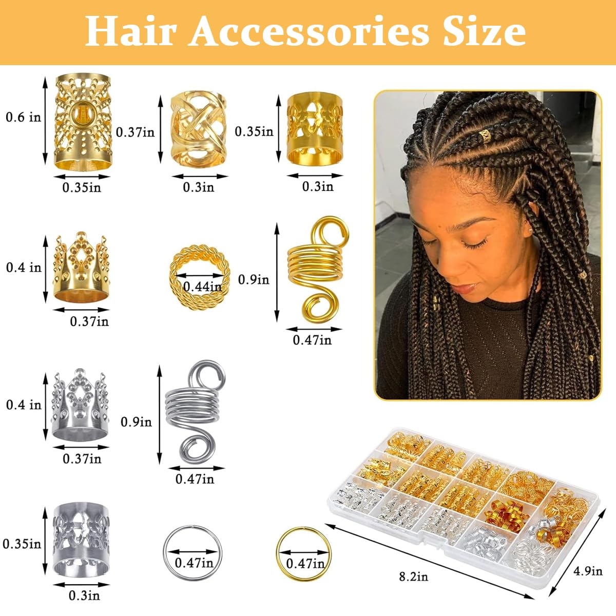 PALAY® 262pcs Hair Jewelry for Women Braids Dreadlocks Hair Braiding Charms, Assorted Luxury Alloy Metal Hair Coils Rings Hair Accessories for Braids