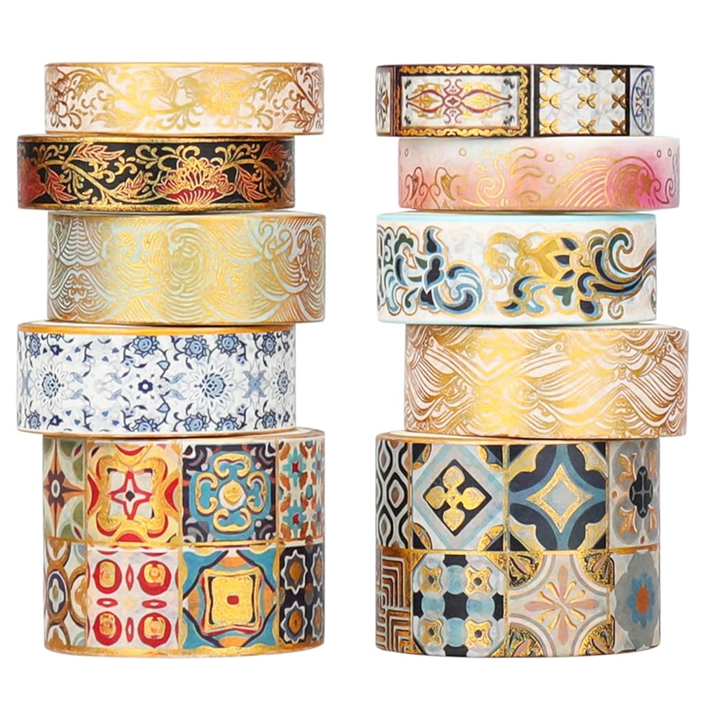 ZIBUYU® 10 Roll Vintage Pattern Aesthetic Decorative Washi Tape Set for Bullet/Junk Journal,Scrapbook,Journal,Albums,Scrapbook