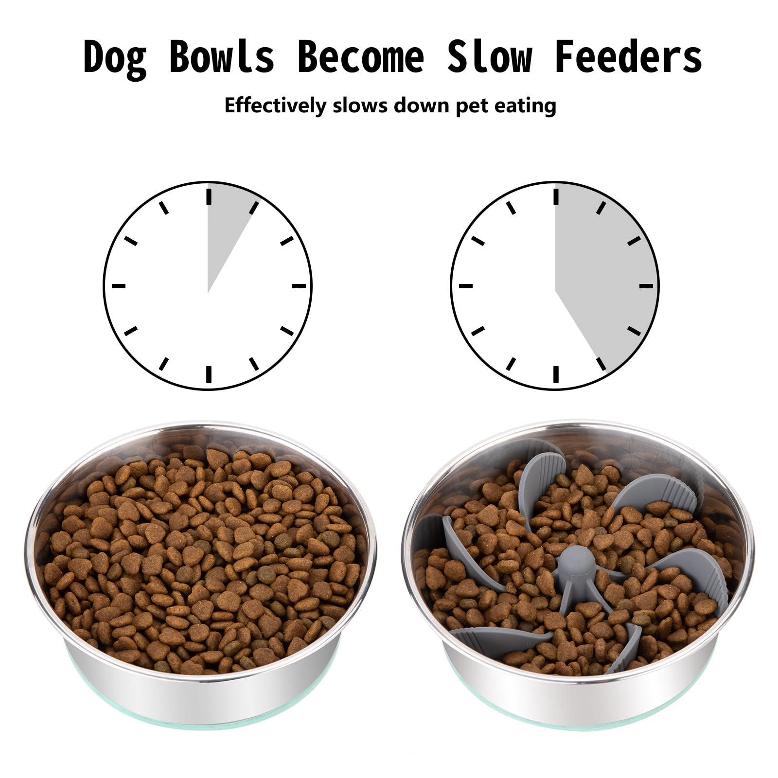 Qpets® Cat and Dog Feeder, Slow Healthy Pet Bowl Silicone Spiral Feeding Bowl, Wet Dry Separation Aiding Digestion Dog Cat Feeder with Suction Cups, Compatible With 5.5-8.5 Inch Bowls