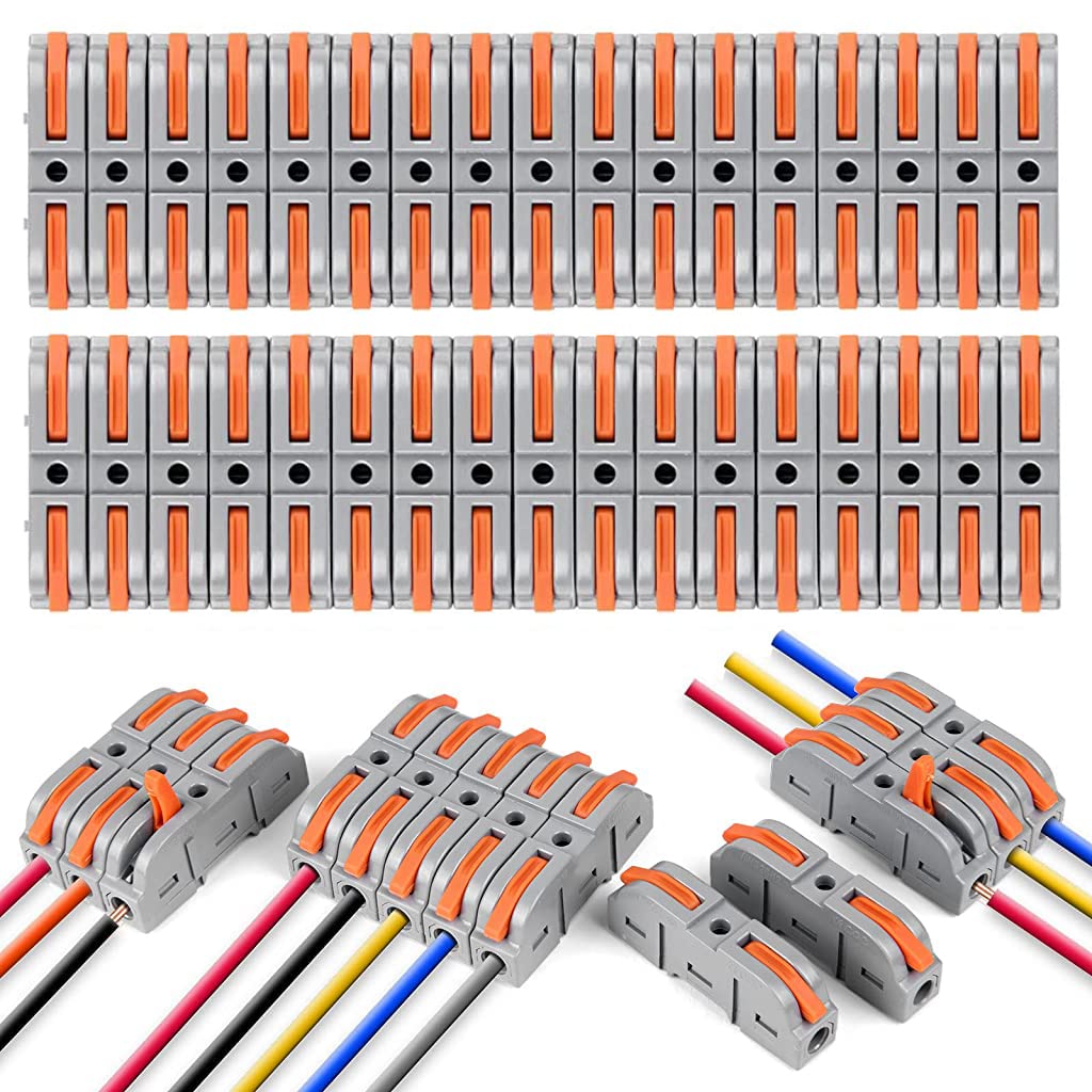 Serplex® 68Pcs Compact Wire Connector Kit SPL-1, 1-1 Inline Splicing Cable Connectors for 28-12 AWG, Reusable Flame-Retardant Electrical Terminals for DIY Wiring, Building Projects/Light Modifications