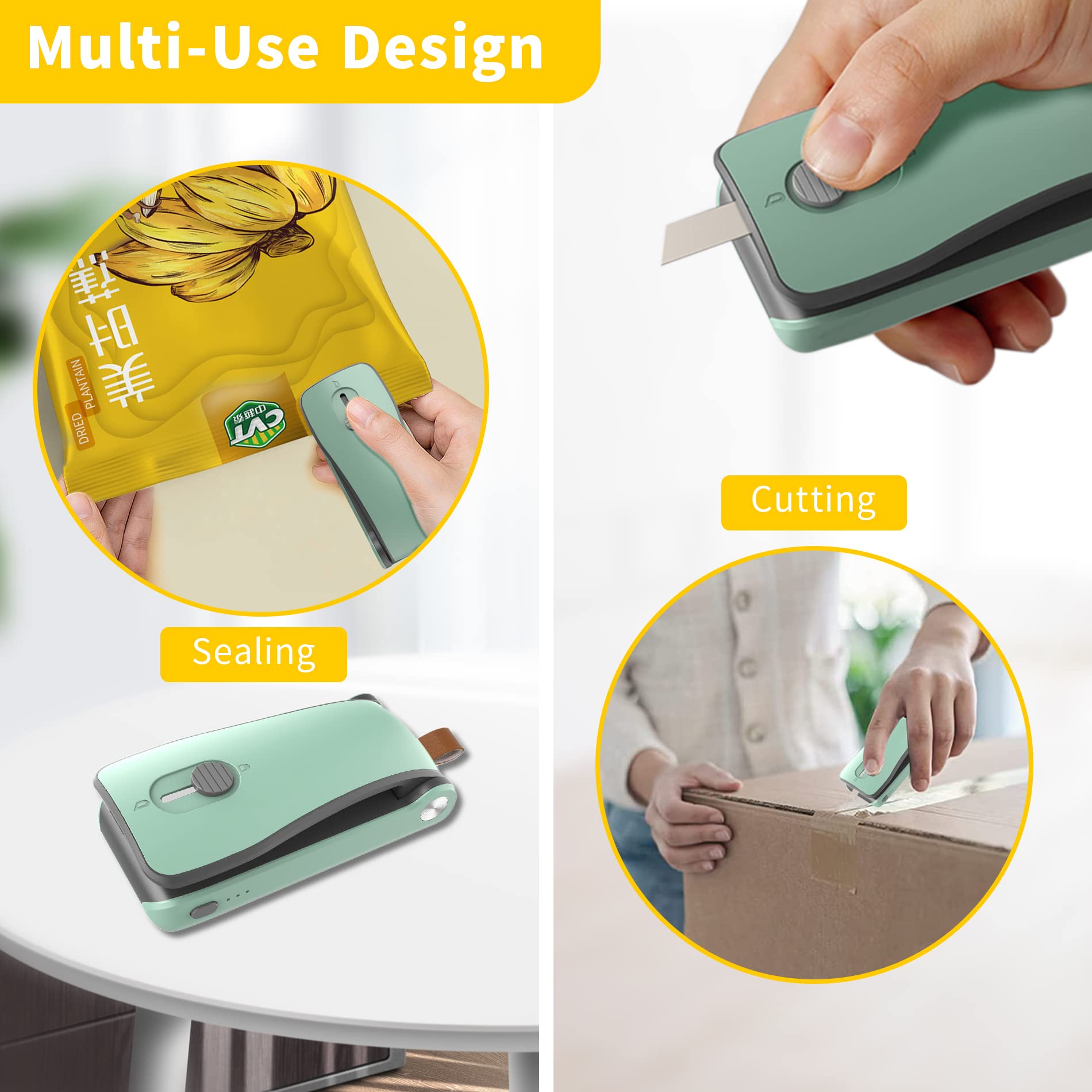 HASTHIP Mini Sealing Machine for Food Bags with Hidden Cutter and 3 Adjustable Temperatures | USB Rechargeable Compact Design