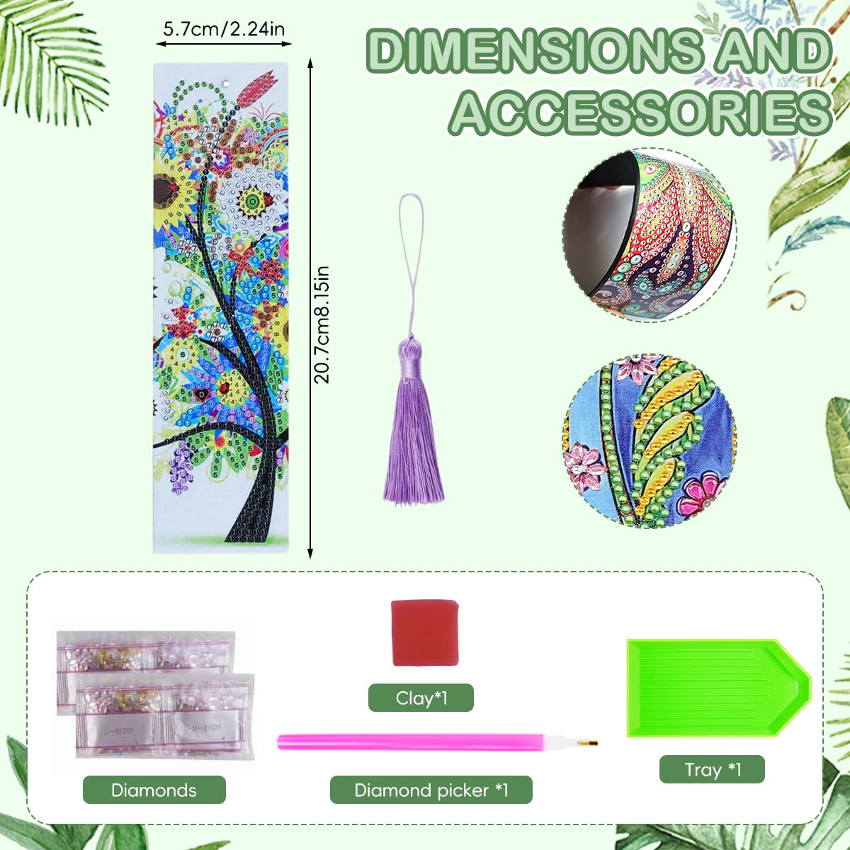 OFIFO DIY Bookmarks for Craft Making with Tassel featuring PU Leather Backing 8.3x2.4 in | Flower Diamond Art Kit for Beginners and Adults