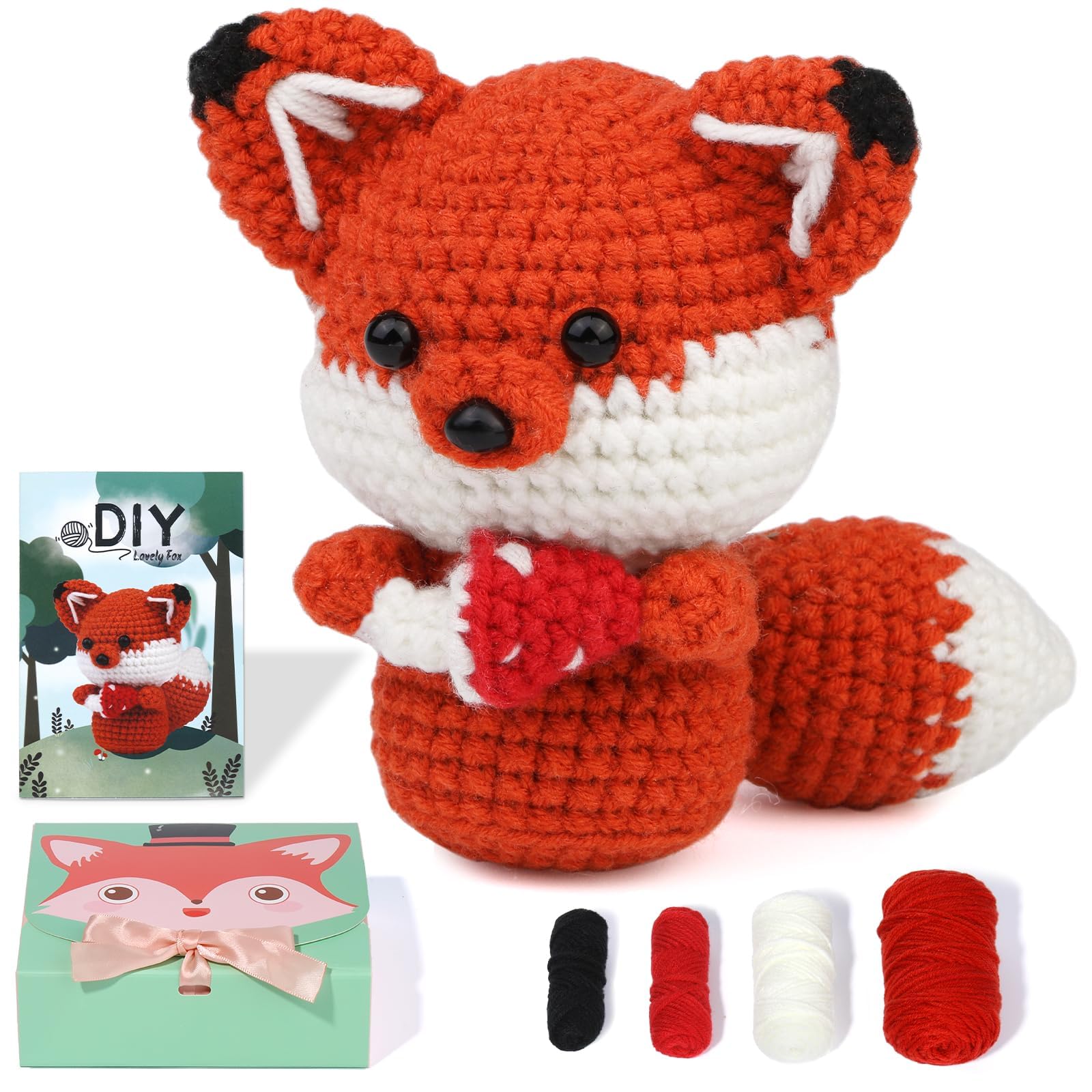 ZIBUYU® Crochet Kit for Beginners, Crochet Starter Kit, Fox Crocheting Animals Kits with Crochet Hooks Yarn Polyester Fiber Step-by-Step Video Tutorials, Knitting Kit for Adults