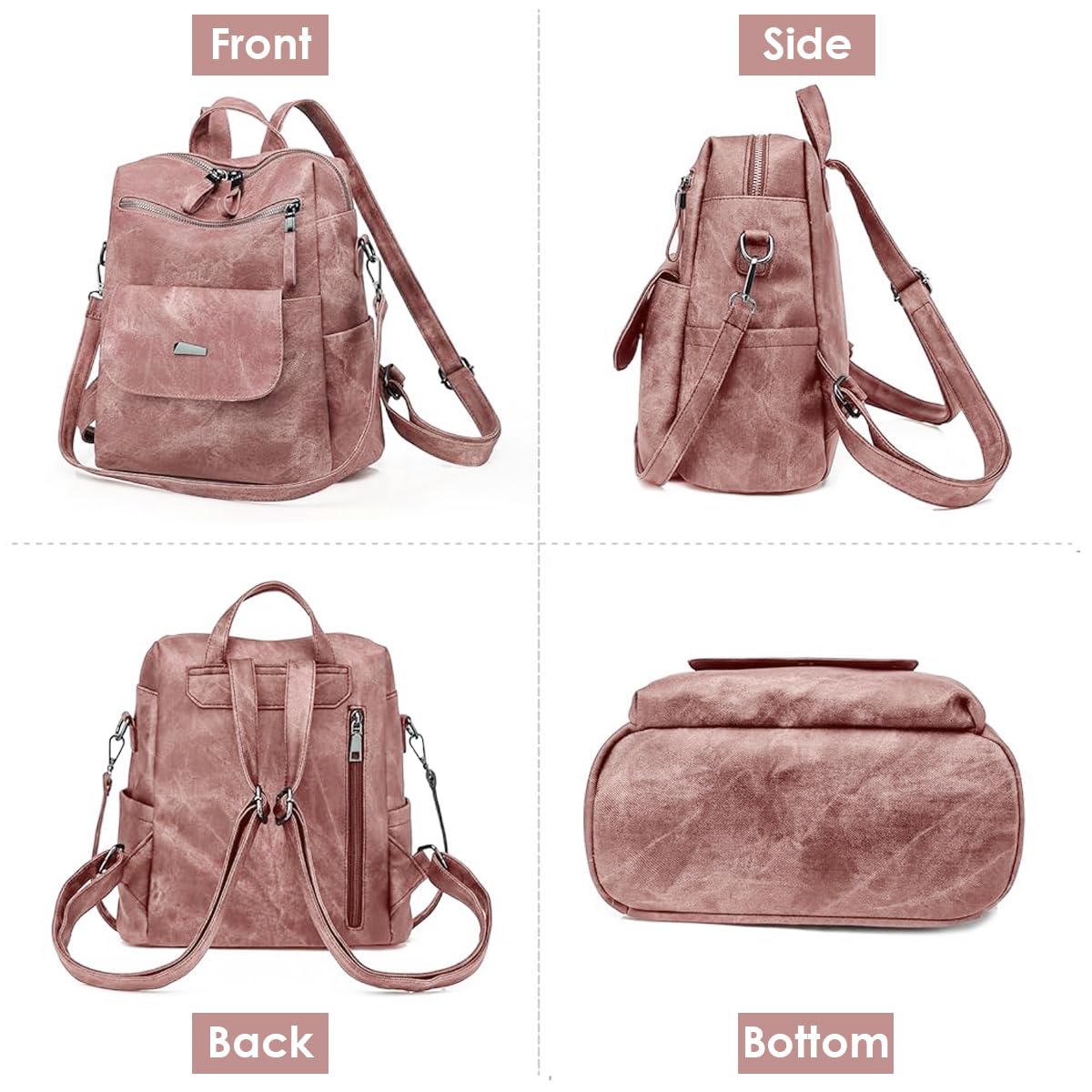 PALAY PU Leather Backpack for Travel with 12x11 in Large Capacity and Back Zipper Pocket | Vibrant Pink Style for Women