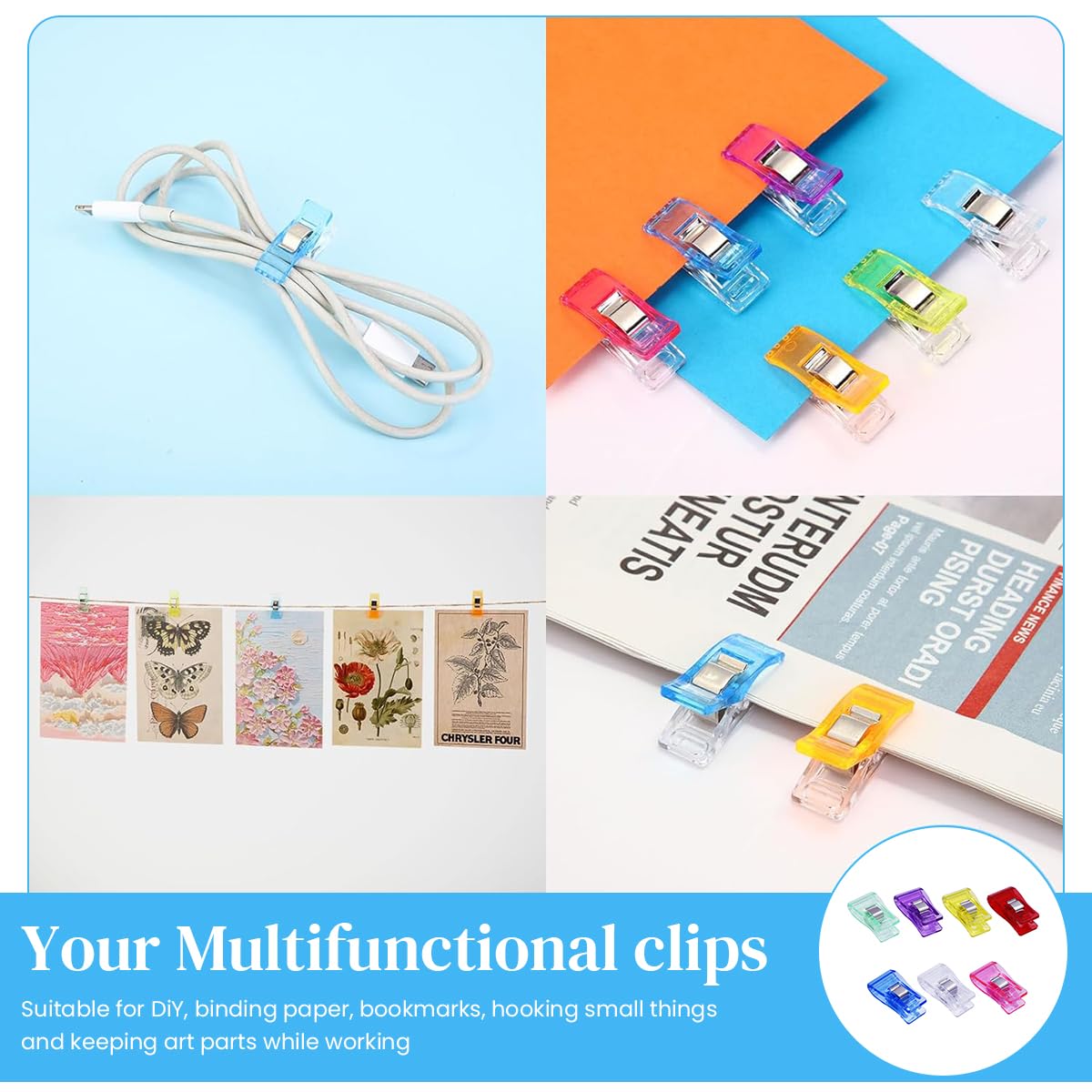 HASTHIP Sewing Clips for Fabric and Quilting 50 Pcs featuring Flat Base Spring Clip Design