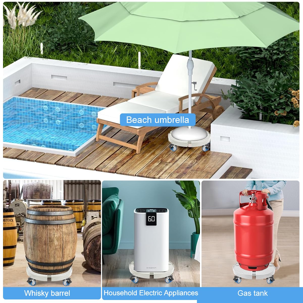 Serplex® Caster Wheel Round Tray 4-Wheel Mobile Large Plant Pot Stand Gas Bottle Mobile Stand with Brakers 15-20 inches Dia Adjustable Round Mobile Stand Tray for Flower Pot, Small Furniture, Gas Tank