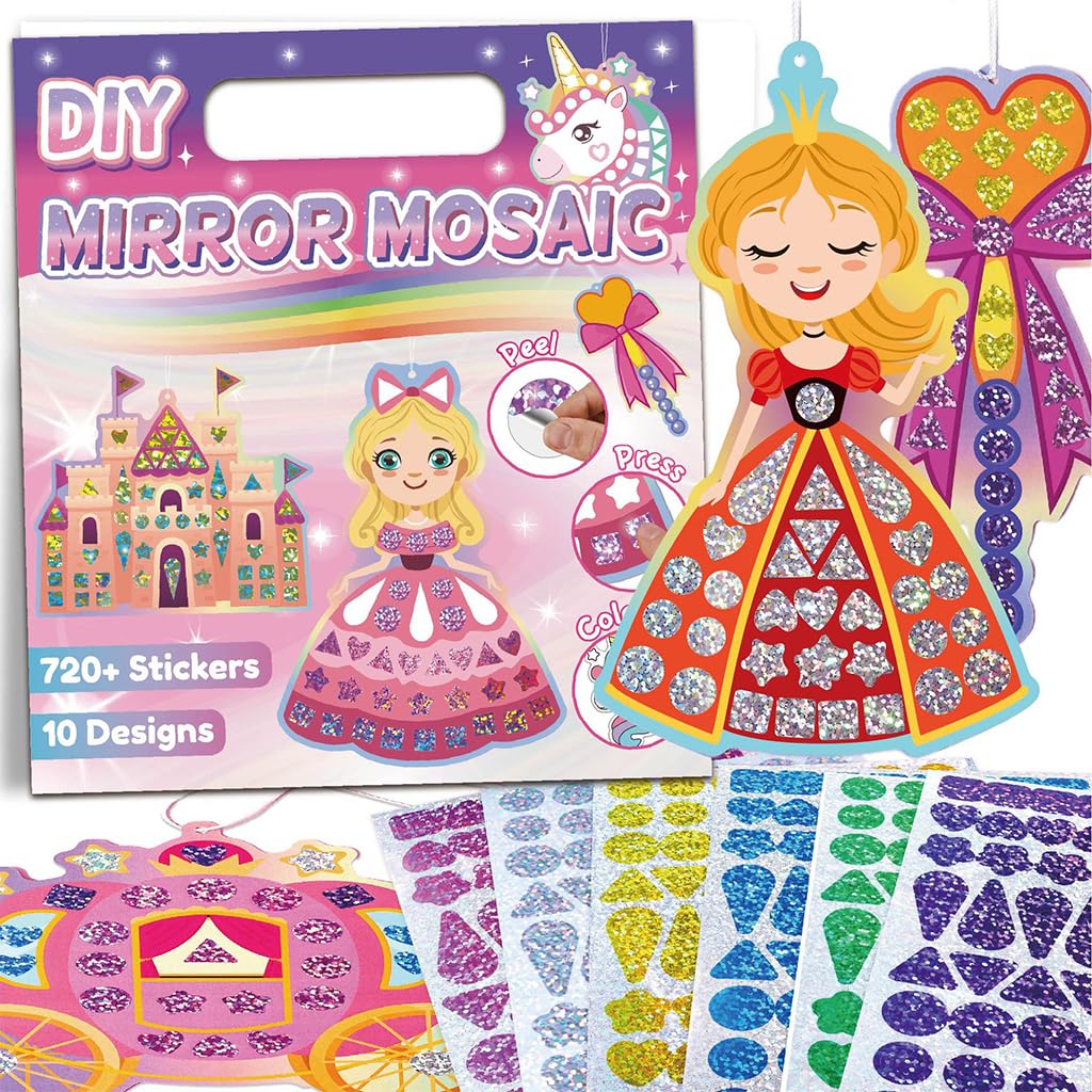 PATPAT Glitter Princess Diamond Painting Sticker Set for Girls with 720 Pieces | DIY Art Craft Kit Featuring 10 Designs