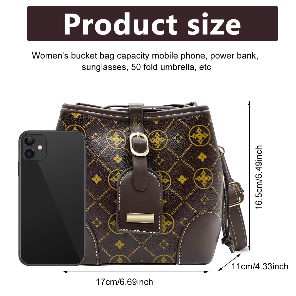 PALAY Bucket Bag for Women with Adjustable Strap and Button Closure 17×11×16.5 cm | PU Leather Crossbody Handbag