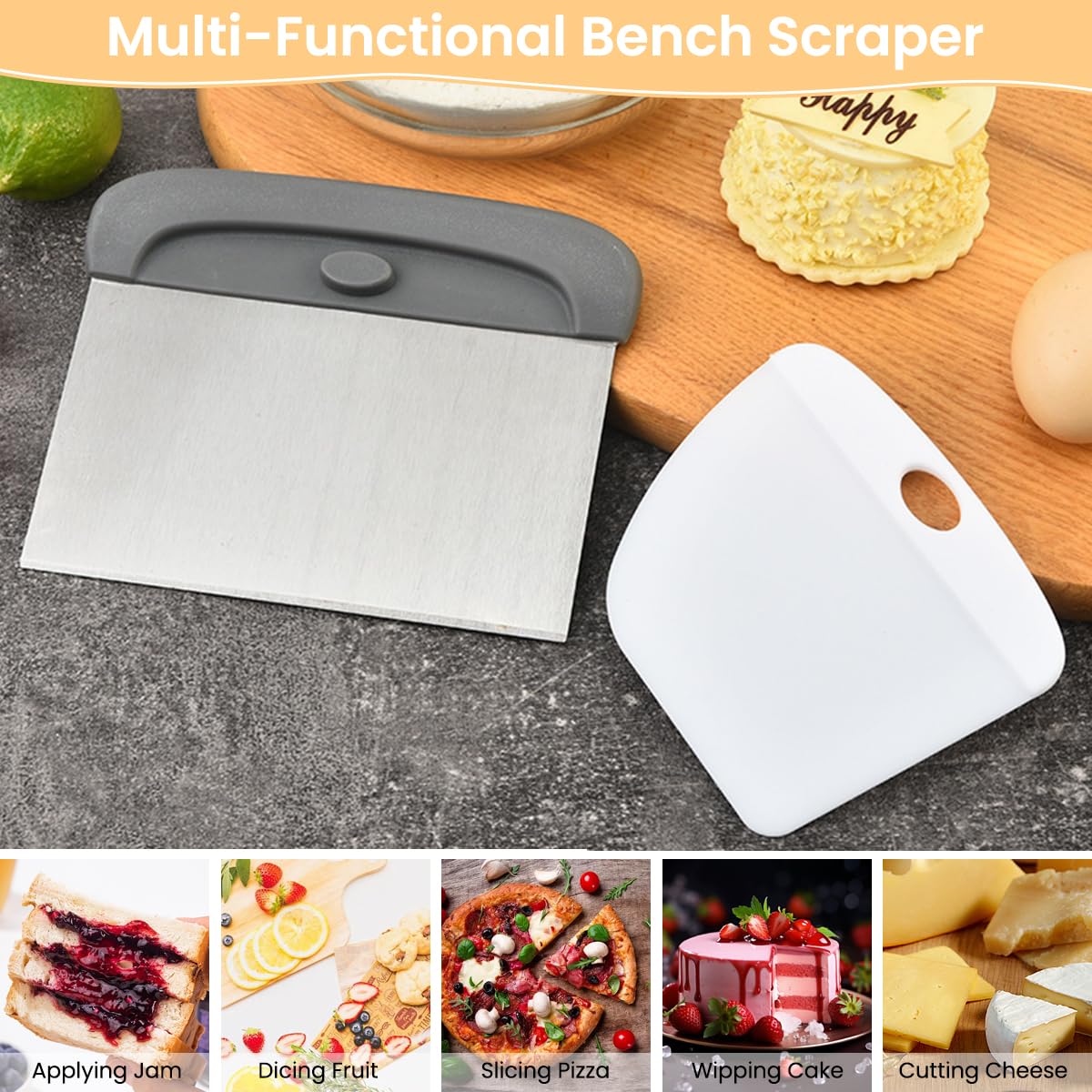 Supvox Dough Scraper and Cutter 2 in 1 for Baking with 5.6 in Blade and Stackable Design