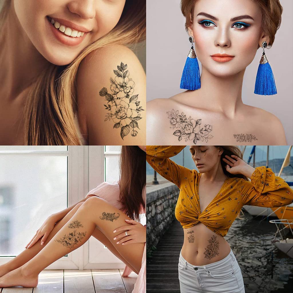 MAYCREATE Temporary Tattoo Stickers for Body Art with 35 Sheets Waterproof Floral Designs