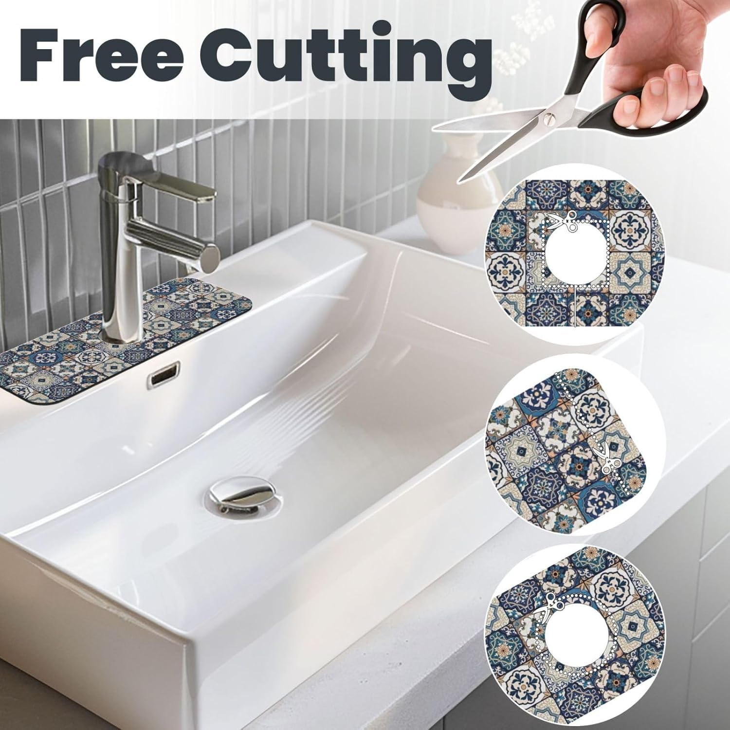 Supvox Kitchen Sink Faucet Pad 14x38cm for Counter Protection with Oval Opening | Quick-Dry Diatom Mud Retro Patchwork Mat