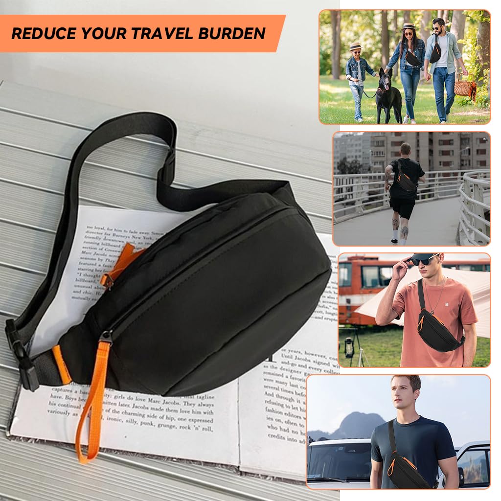 ZIBUYU Waist Bag for Men with Adjustable Strap and Three Zipper Pouches 13.4 x 5.9 x 3.1cm | Nylon Waterproof Chest Crossbody for Travel