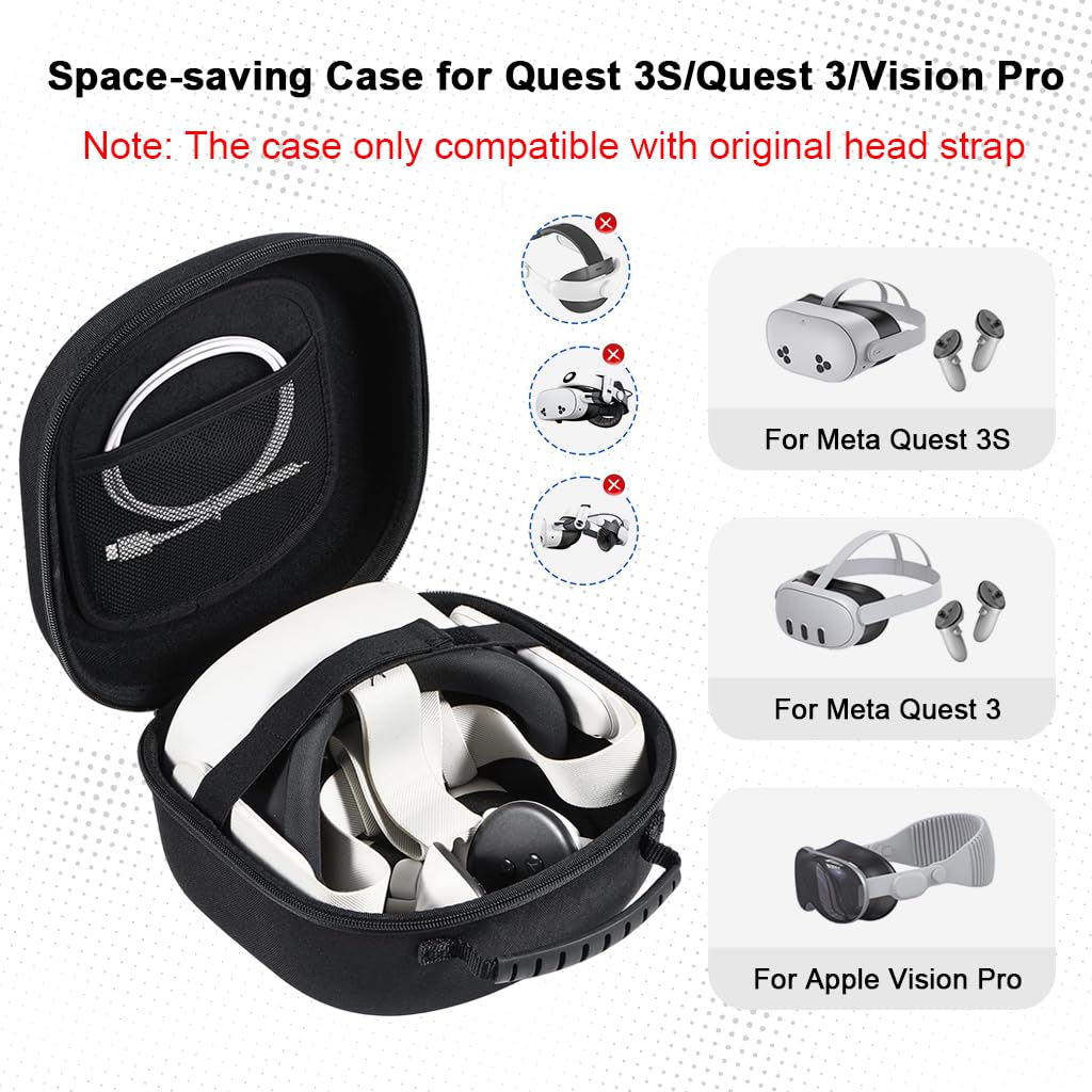 ZORBES VR Headset Storage Case for Meta Quest 3S 3 and 2 with Elastic Strap and EVA Hard Shell
