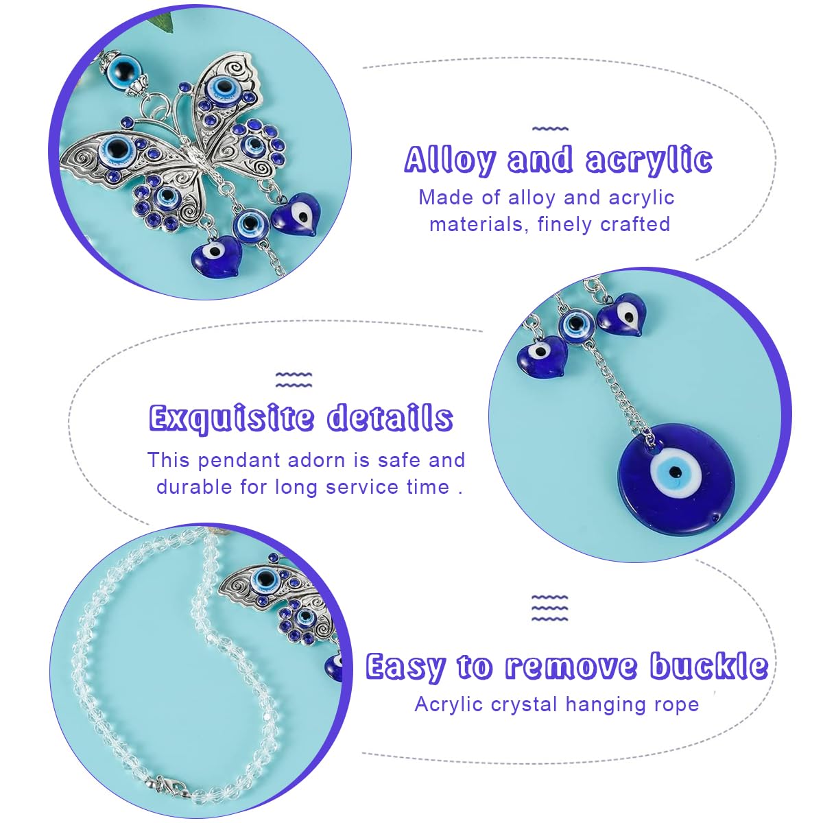 HASTHIP Butterfly Blue Evil Eye Wall Hanging for Home and Car featuring Resin Pendants | Decorative Amulet for Protection and Blessing