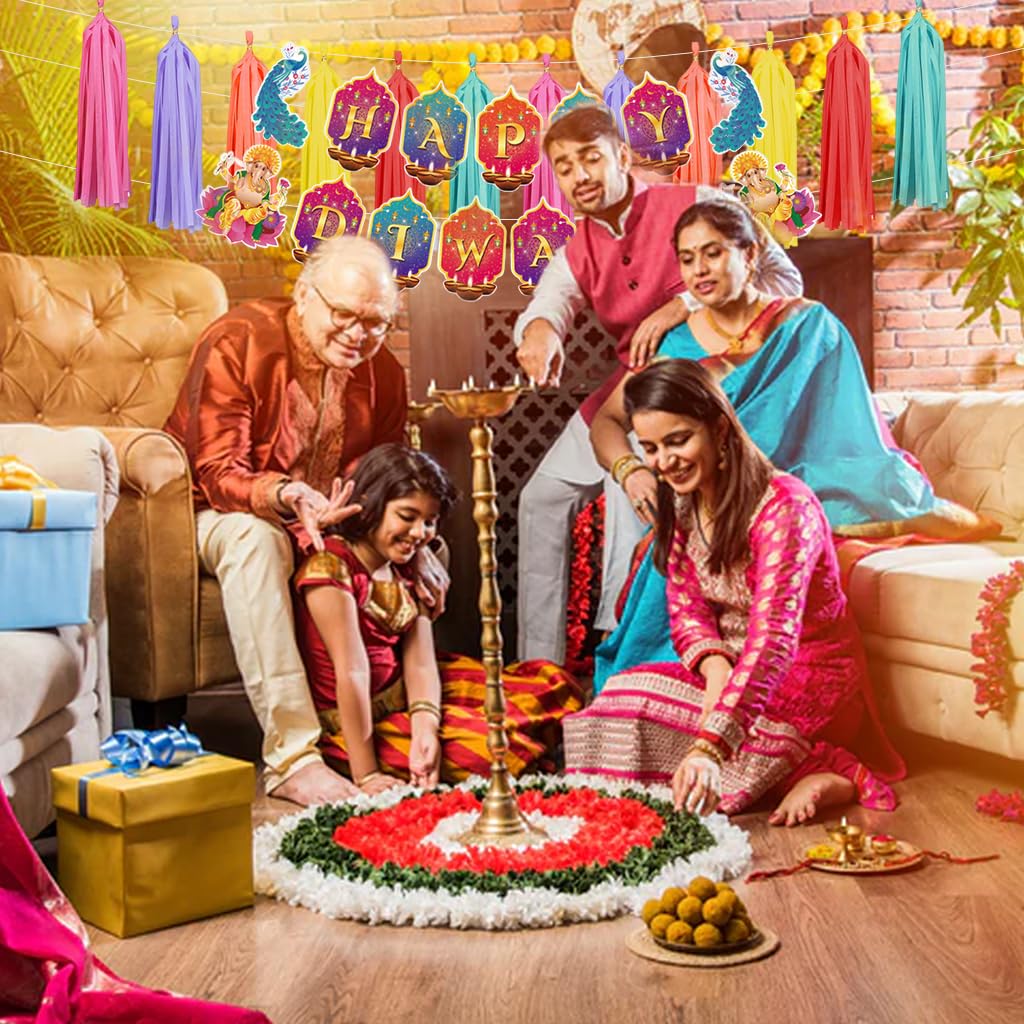 HASTHIP Happy Diwali Banner for Home and Porch Decoration featuring Gold Letter Design | Ideal for Festival of Lights and Deepavali Celebrations