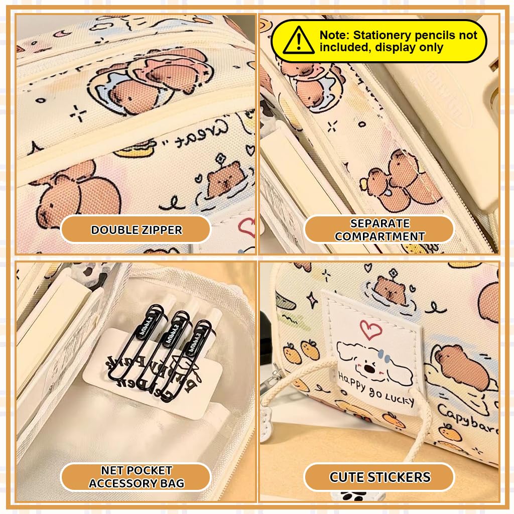 Climberty Pencil Case for School and Office with Dual Layer Zip-Up Design | Cartoon Capybara Organizer Bag