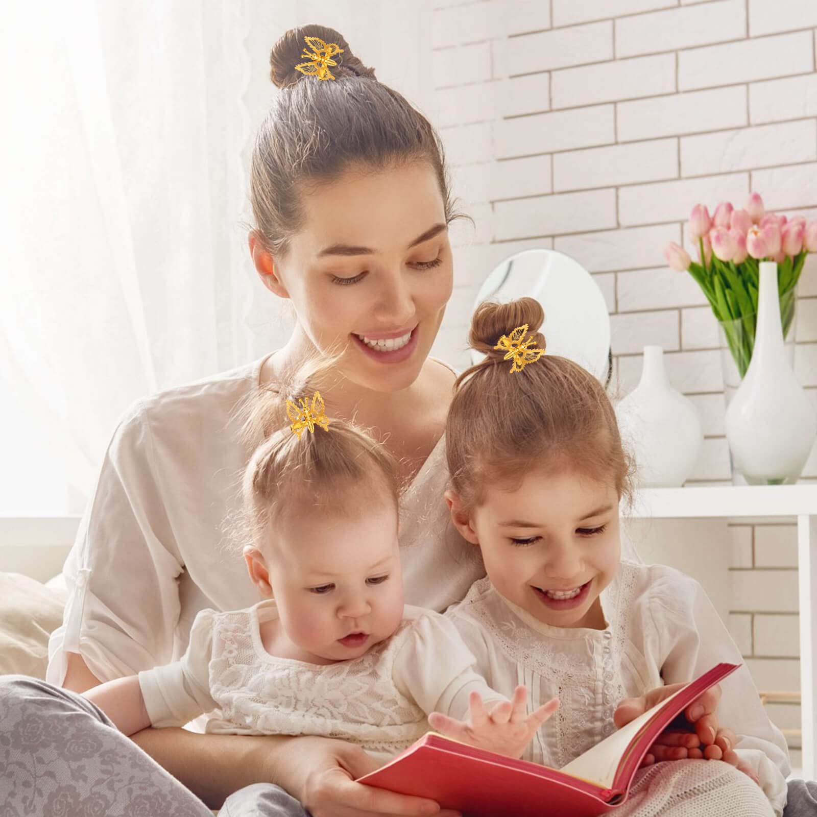 SANNIDHI Butterfly Hair Clips for Women with 3D Flapping Wings Design Gold & Silver Set of 8