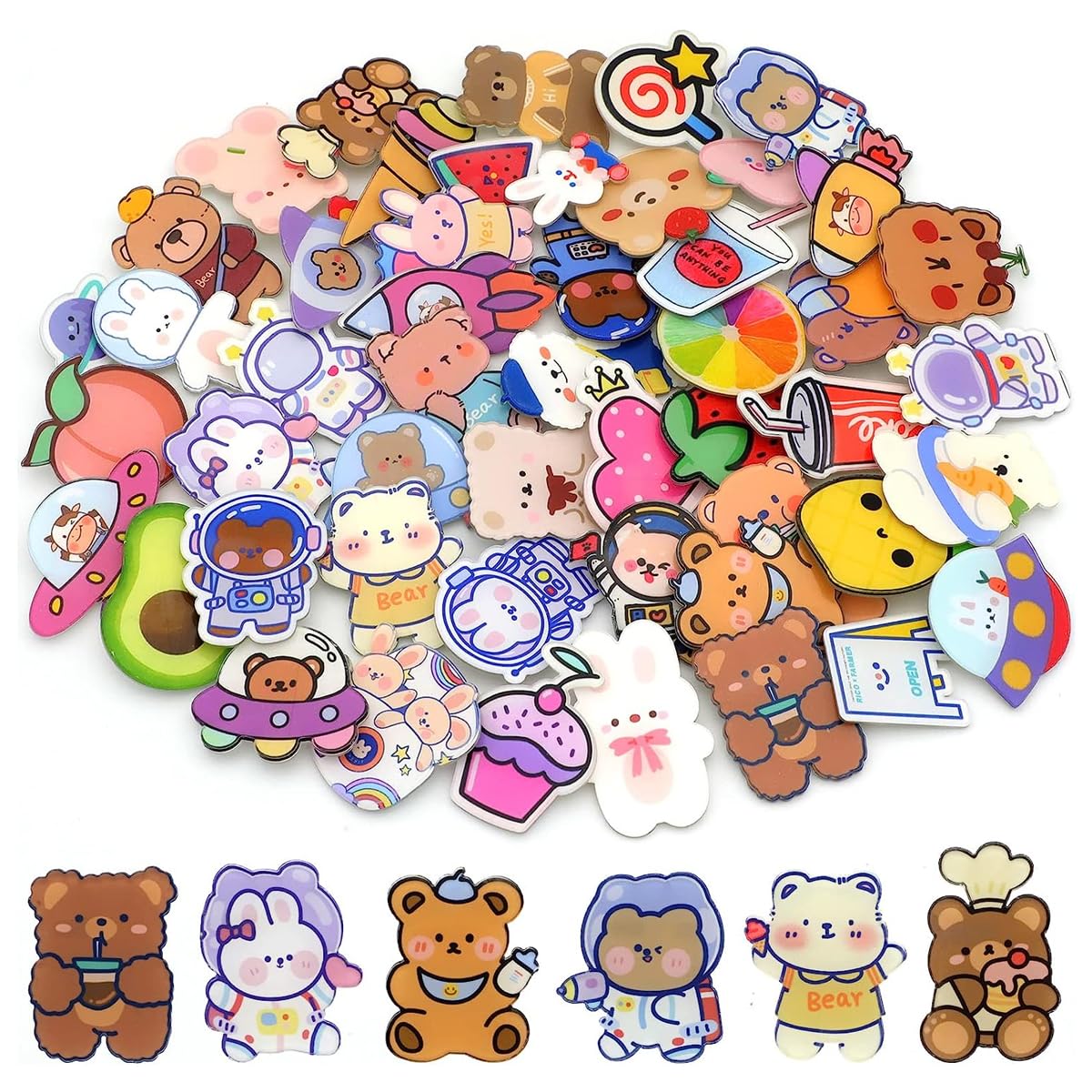 HASTHIP® 50pcs Cartoon Brooch Pins for Backpacks Acrylic Cute Bag Pins Assorted DIY Aesthetic Pin Kawaii Decorative Accessories for Clothing, Hats, Jackets, Purse, etc