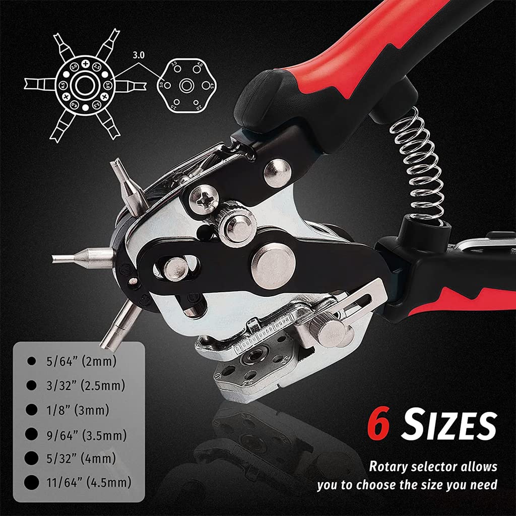 Serplex® Leather Hole Punch Tools Belt Hole Puncher for Leather, with 6 Punch Bits Side Distance Adjustable Screw Hole Punch Leather Puncher Crafting, Belt, Dog Collars, Shoes, Fabric, DIY