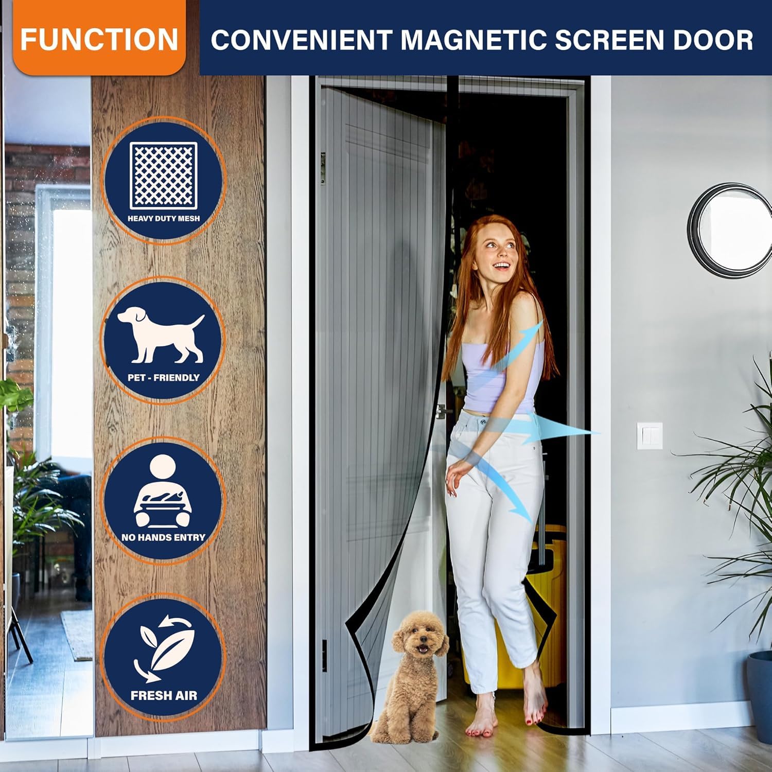 HASTHIP Magnetic Mosquito Net Mesh Screen Door 39.37 x 82.68 in with Auto Closing | Nylon Mesh for Homes