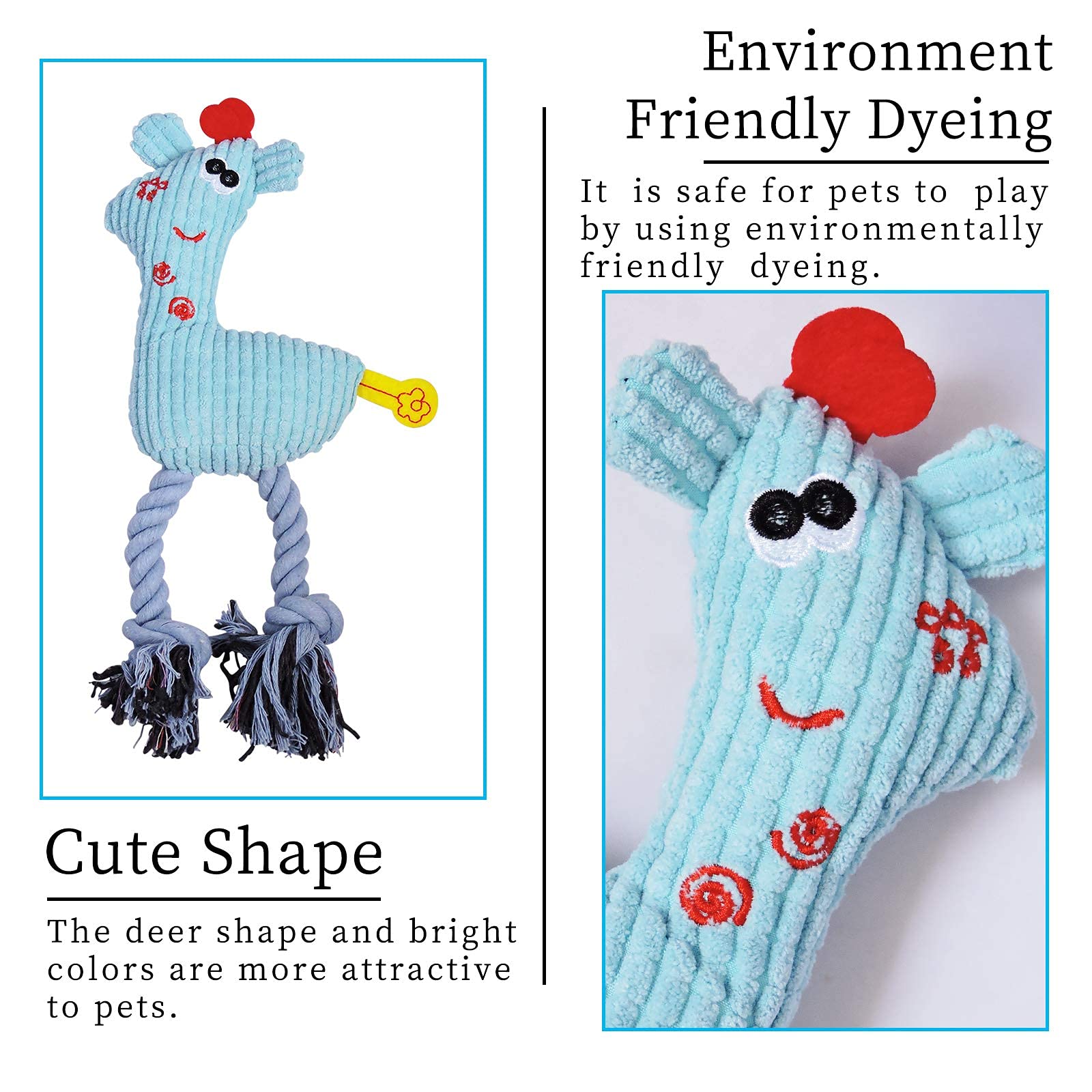 Qpets Pug Dog Soft Toy for Teething Puppies with Rope Legs and Corn Texture | Plush Squeaky Chew Toy