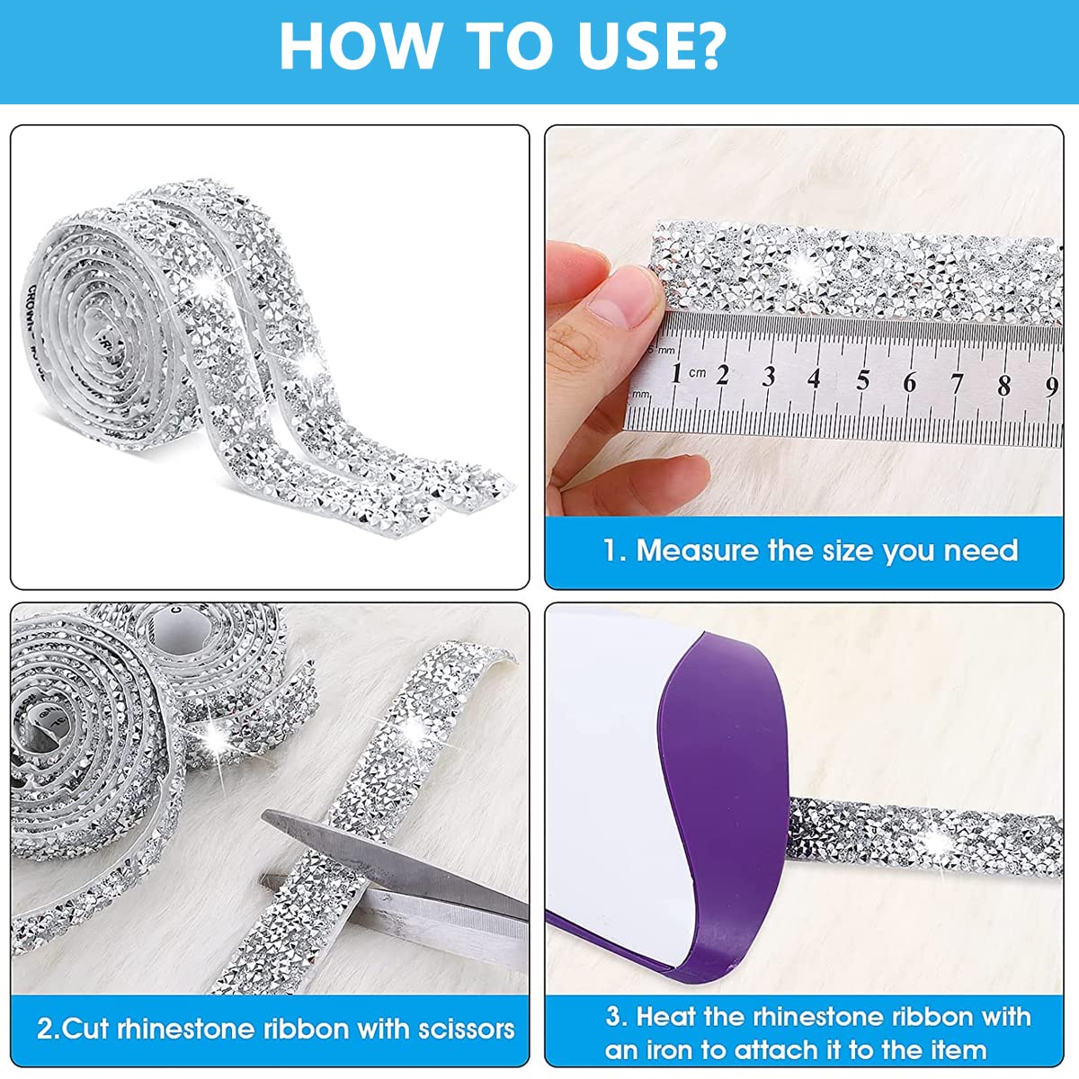 MAYCREATE Self Adhesive Rhinestone Strips for DIY Crafts with 4 Rolls 10mm Sparkling Resin | Silver Crystal Decoration