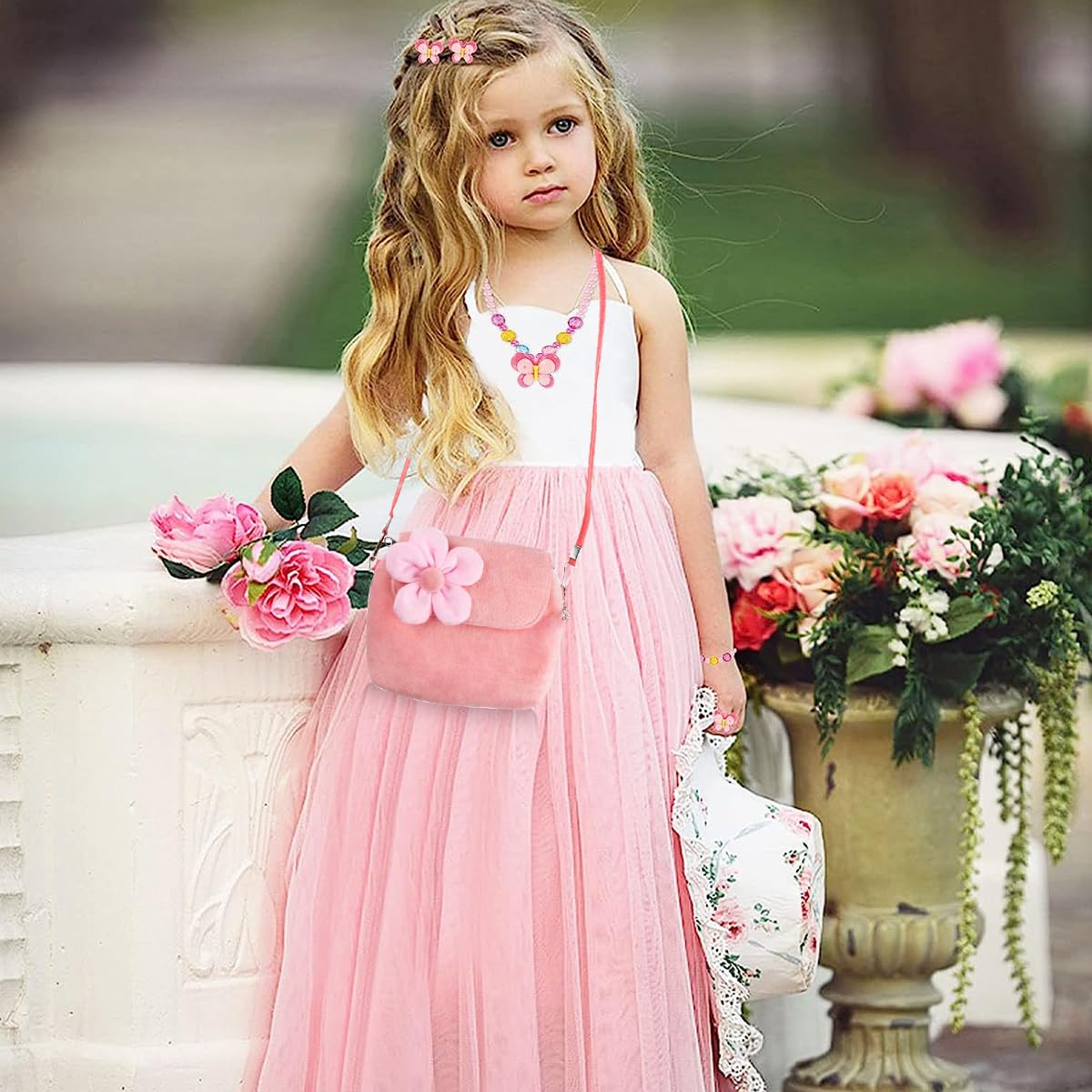 SANNIDHI Kids Jewellery Set for Girls with Plush Handbag and Beaded Accessories | 3PCS Gift