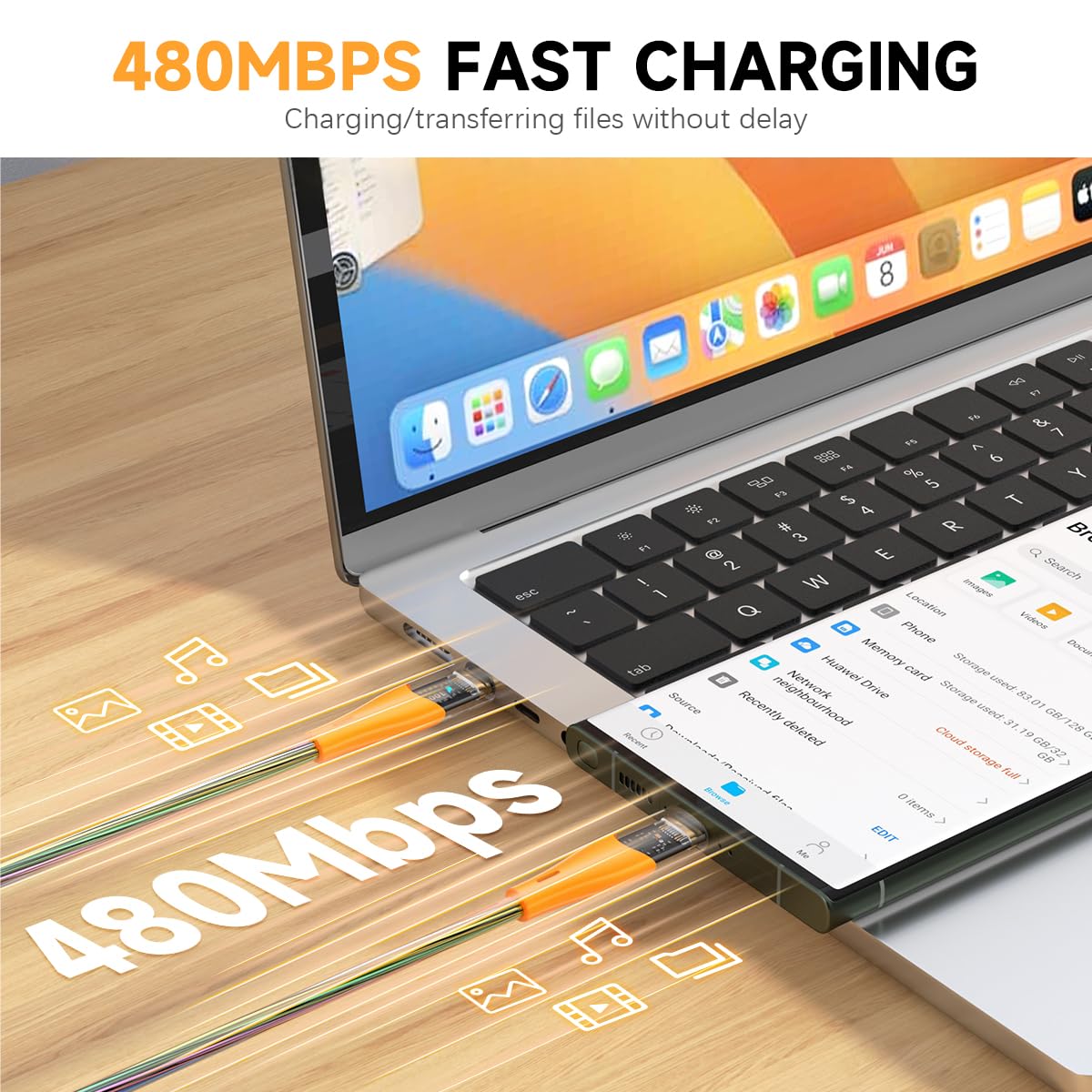 Verilux USB C Cable 240W 3 in 1 5.9ft for Fast Charging featuring 180° Magnetic Connector | 480Mbps Data Transfer