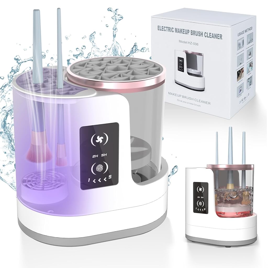 MAYCREATE® Electric Makeup Brush Cleaner & Dryer Machine for Multi Makeup Brushes Multifunctional Dryer Machine with Transparent Water Tank & Timer Setting, USB Plug and Go, Touch Button Control